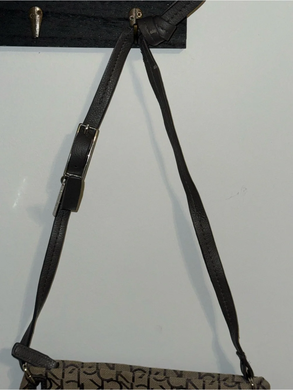 Calvin Klein Tan and Black Signature Monogram Crossbody Bag